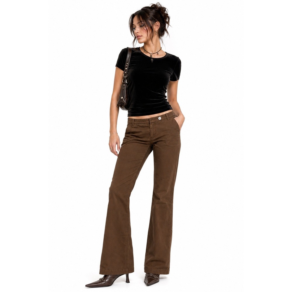 Y2K Chocolate Brown Bootcut Pants 6R Stretch Cotton 2000s Mallcore Chinos